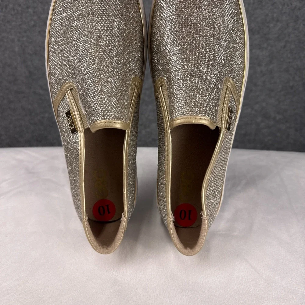 G by GUESS Sneakers GGGREDDA-T Size 10M Gold Glitter Metallic Slip On Shoes